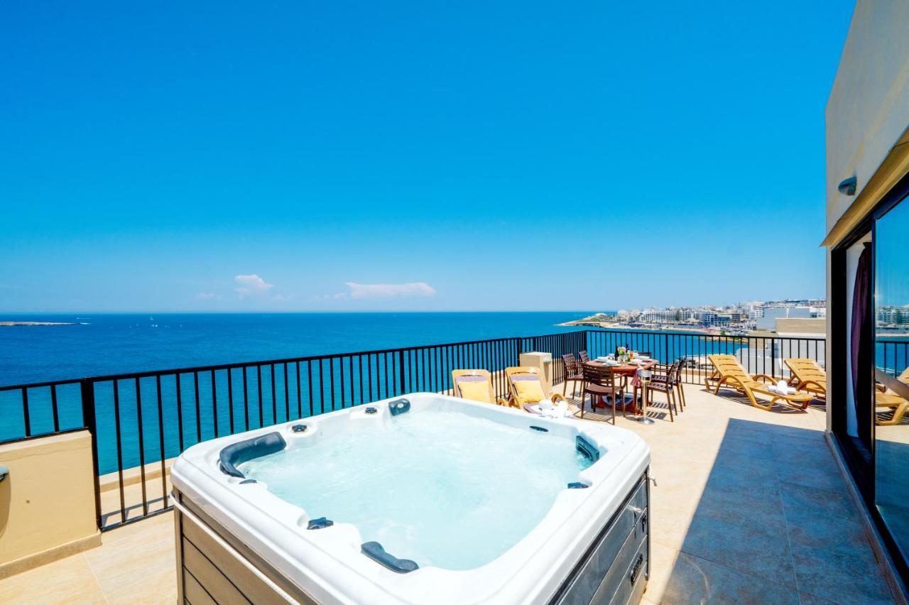 Ferienwohnung Islet Promenade Seafront Penthouse With Breathtaking Seaviews And Private Hot Tub On The Large Terrace By Getawaysmalta St. Paul's Bay Exterior foto